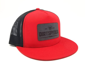 DIRTSPYDER RED/GRAY LEATHER PATCH TRUCKER HAT